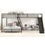 Lit superposé en forme de L noir avec lit mezzanine simple et bureau pratique - en métal et pour le confort de la famille par rapport aux éléments de divertissement intégrés