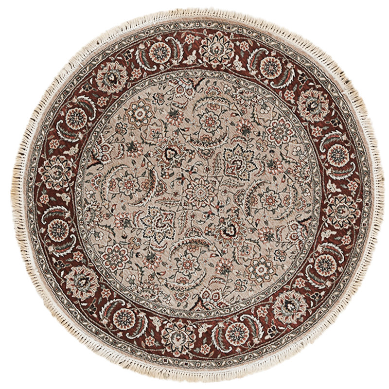 Hand Knotted Wool Area Rug in Beige And Wine