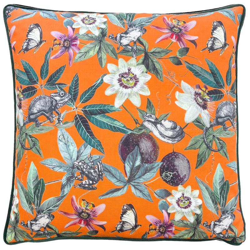 Floral Square Scatter Cushion with Filling, Yellow, Feather