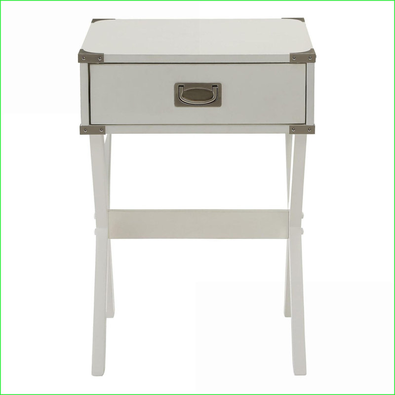 White 1-Drawer Coffee Table with Wooden Top &amp; Metal Corners, Space-Saving for Living Room/Bedroom, White