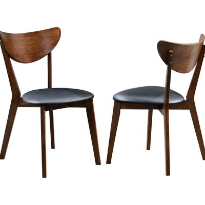 Chaises de salle à manger à dossier ouvert, noyer foncé, siège noir Mid-Century moderne noyer et noir, nettoyage des taches