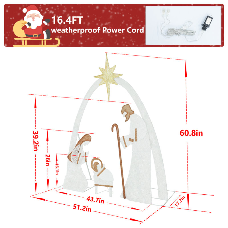 Crèche de Noël lumineuse 5 pi Gutierrez, Blanc