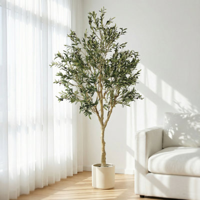 7ft Faux Olive Tree in Pot, Lifelike Artificial Olive Plant for Home and Office Decor