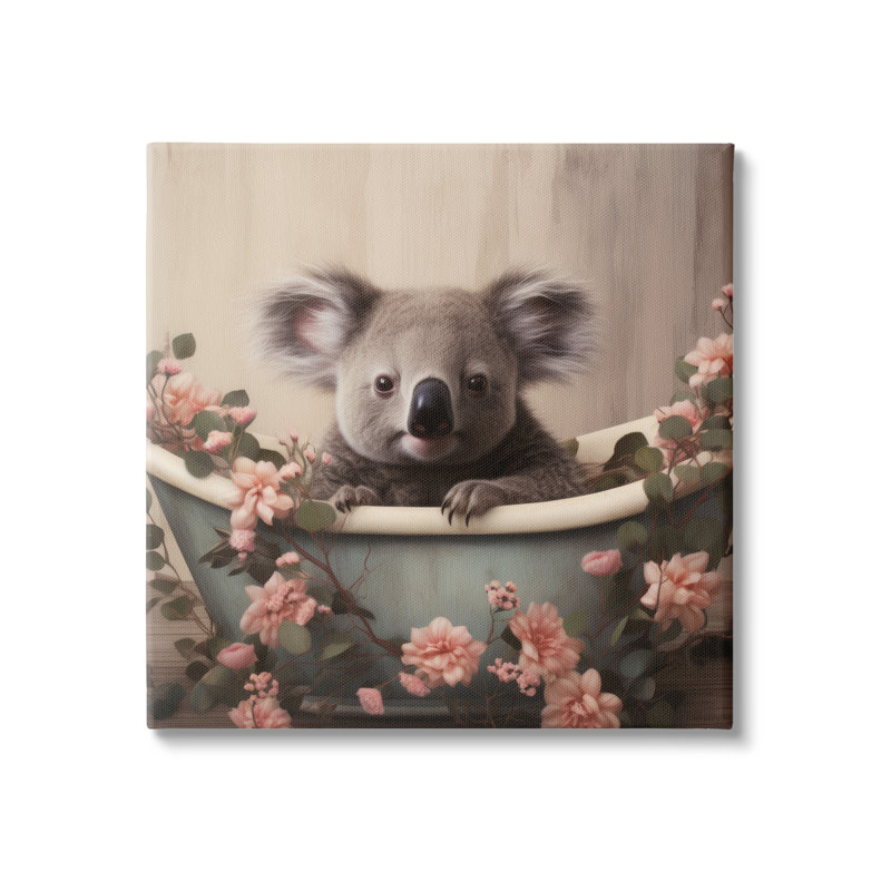 "Koala Bathroom Rose Florals", art mural par Lazar Studio, H 30 po x l 30 po x P 1,5 po