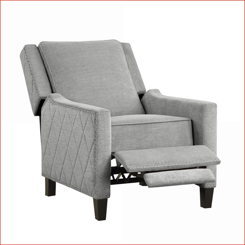 Fauteuils inclinables, fauteuil à mouvement par pression avec garniture cloutée, tissu texturé gris ardoise | Gris ardoise | Cadre en bois massif