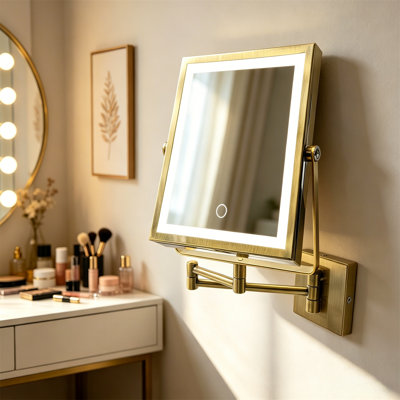Makeup Mirror, Wall Mounted Illuminated Makeup Mirror - Rechargeable, Double-Sided 1X/10X Magnification, Touch Dimmable 3-Color LED, 360 ° Rotation And Extendable Arm