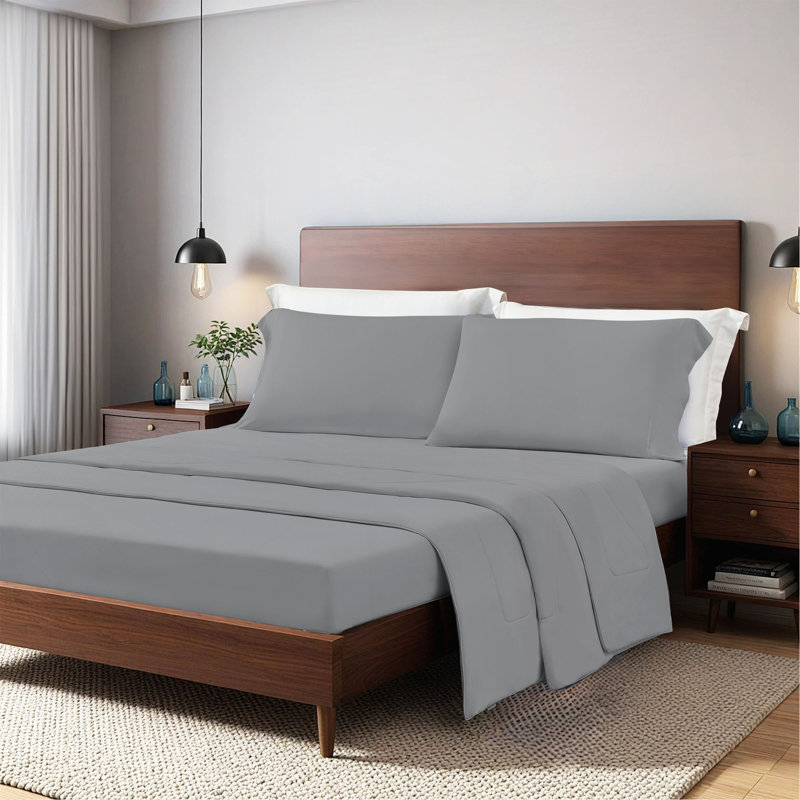 Ensemble de draps 3 pièces 3 pièces, Courtepointe très grand + 2 taies d'oreiller, Gris