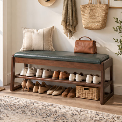 Banc de rangement pour chaussures 31,5 "avec plateau relevable et structure en bois massif