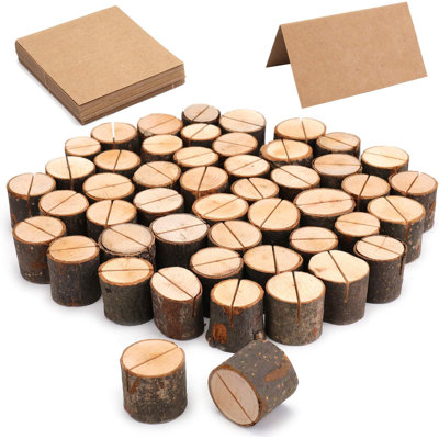 50 porte-cartes en bois avec 50 cartes de papier kraft