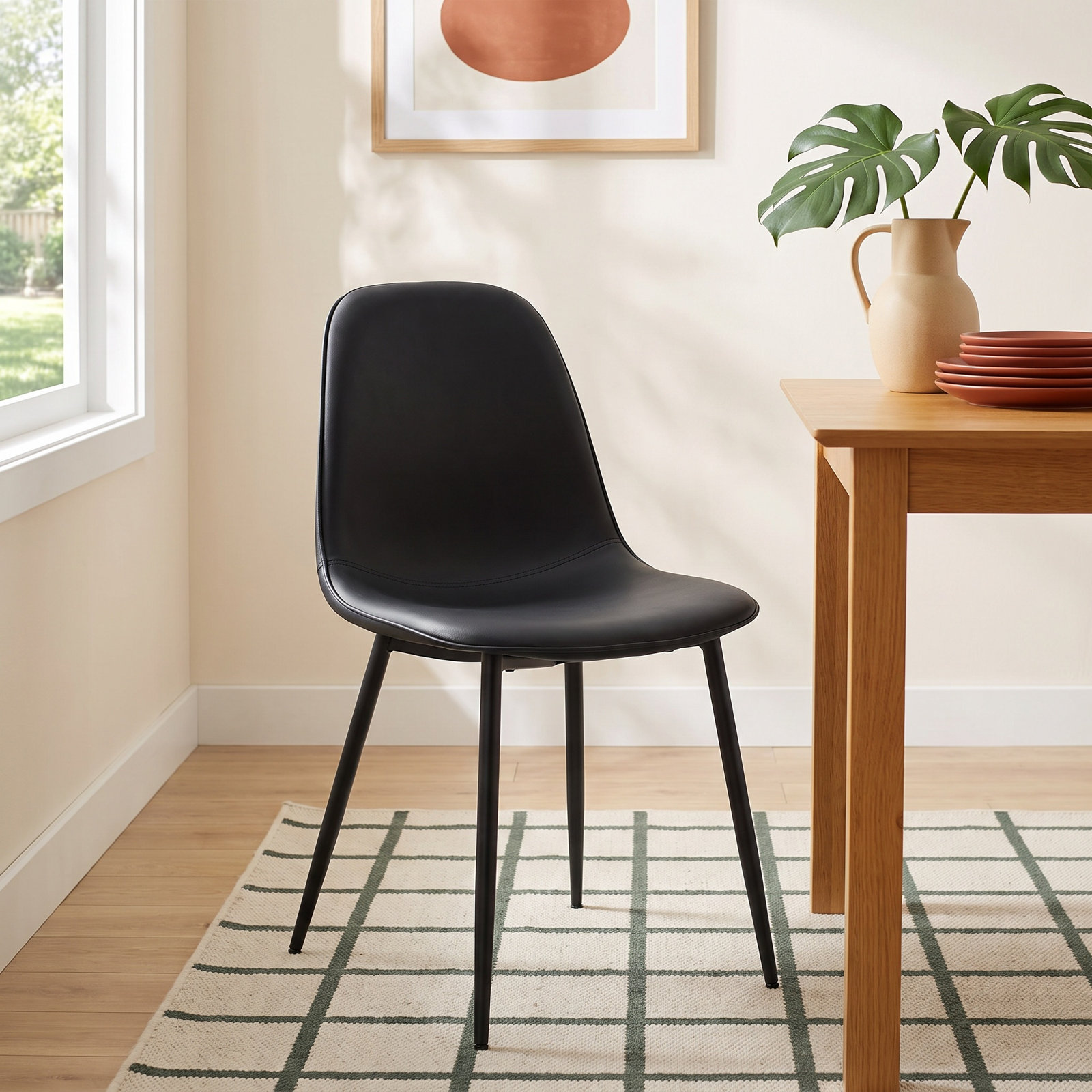 Kavi Dining Chair, Black Faux Leather/Black