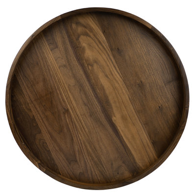 Arooj Round Black Walnut Solid Wood Serving Tray Ottoman Tray