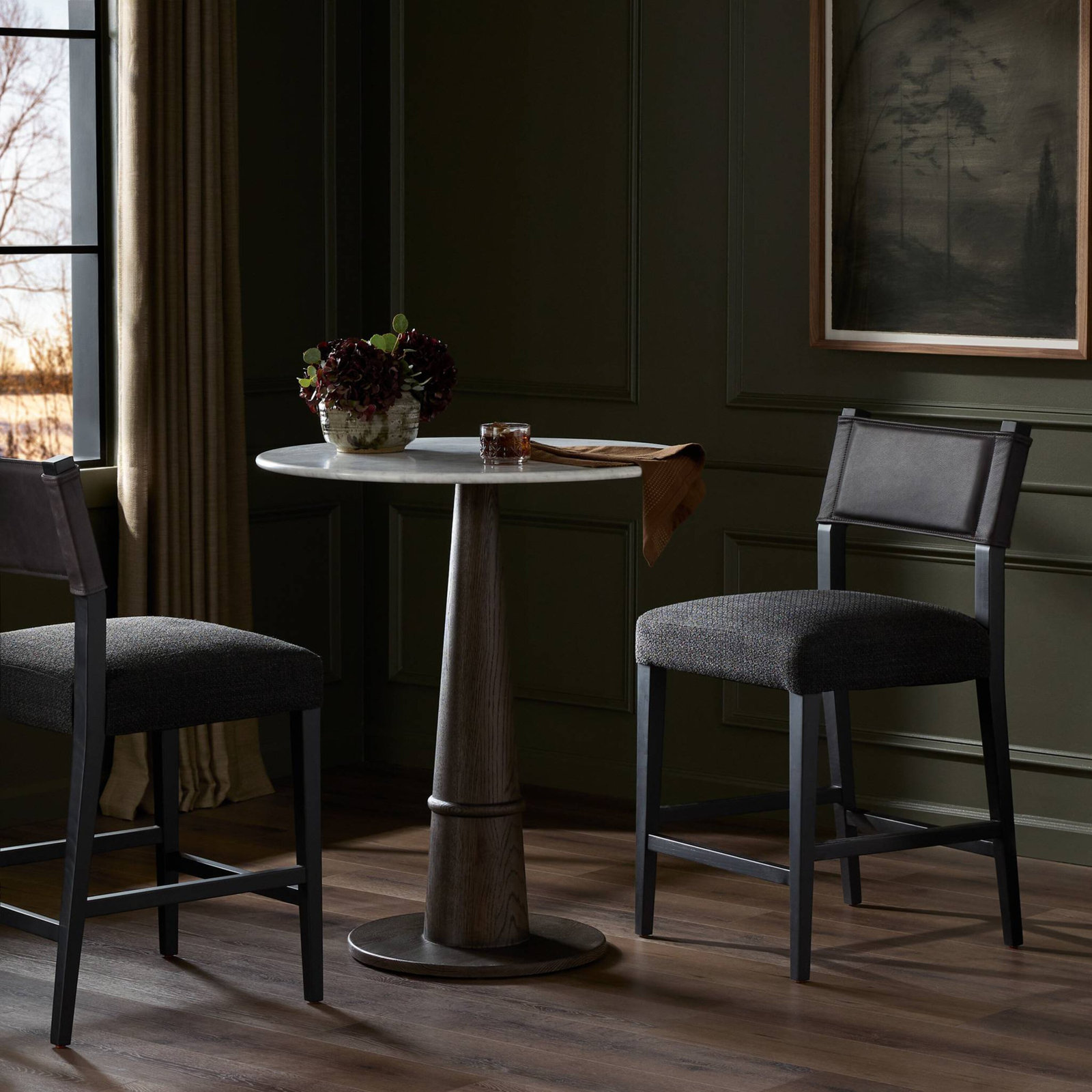 Lorretta Bar and Counter Stool, Black Ash, Gibson Black/Palermo Black Polyester Blend/Leather, Bar Stool (29.92" Seat Height)