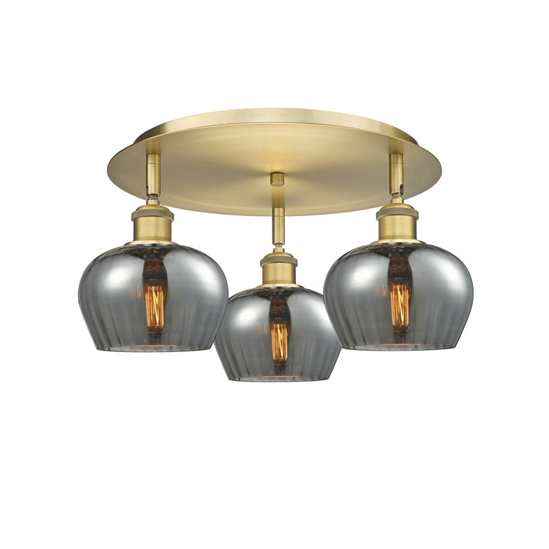Bergeman Glass Flush Mount, Plated Smoke, Brushed Brass