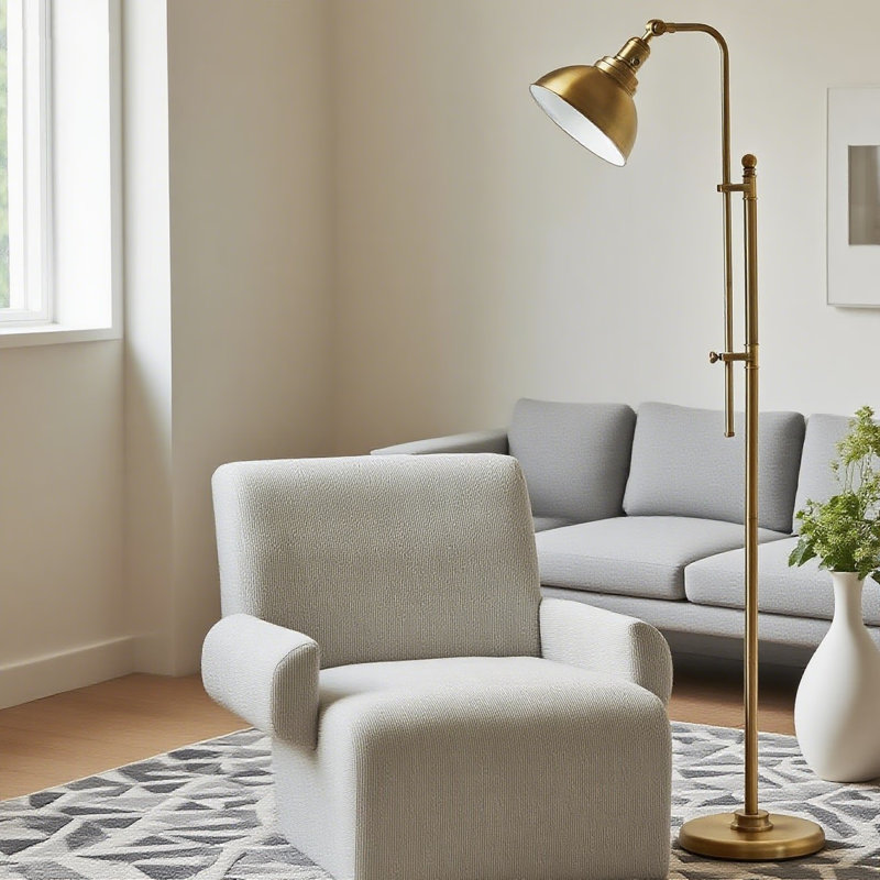 Industrial Floor Lamp For Living Room, 65/" Adjustable Height Vintage Brass Reading Lamp With Swivel Head For Bedroom Office Farmhouse, ETL Certified