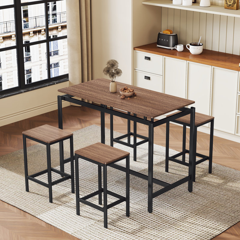 Ensemble de 5 tables de bar compactes au design industriel moderne et peu encombrant, idéal pour la salle à manger ou le coin-repas