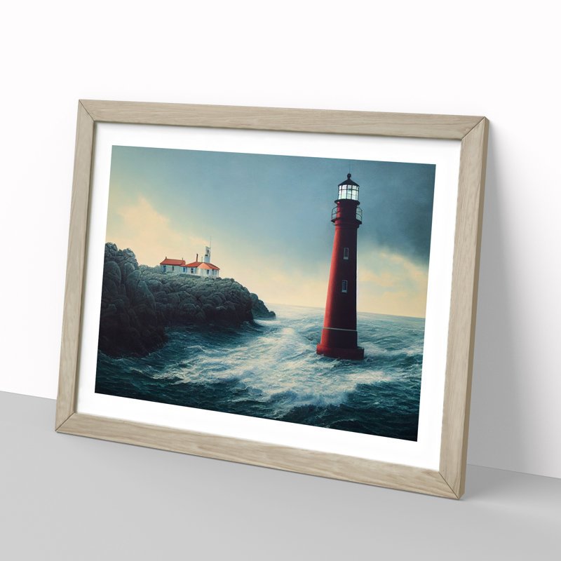 Dramatic Lighthouse - Single Picture Frame Print, Oak Framed, 46cm H x 64cm W x 2cm D