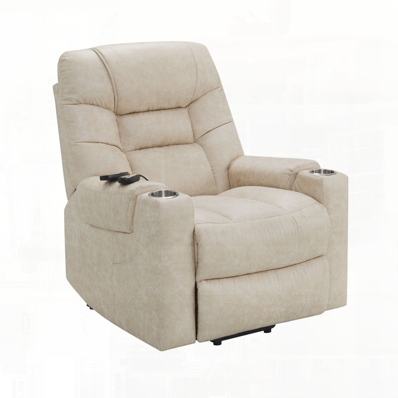 Fauteuil inclinable électrique en cuir ivoire avec fonction de levage, chauffage et massage