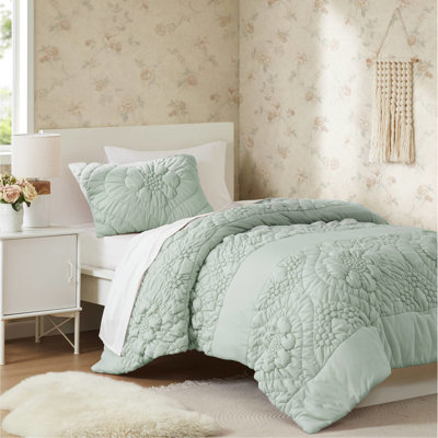 Édredon 3 sauges pour lit double / grand, motif floral, gonflé et chaud, standard 100 double / grand avec courtepointe, tricot doux, tout usage, entretien facile