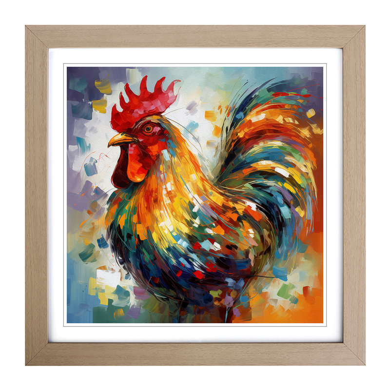 Rooster Abstract Expressionism - Framed Print, Oak