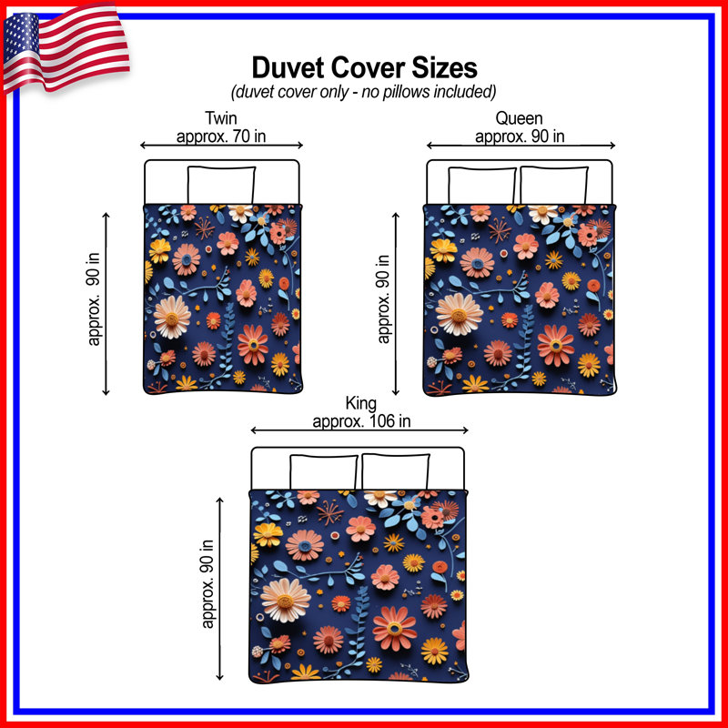 Housse de couette Floral Floral Bedding, Grand lit