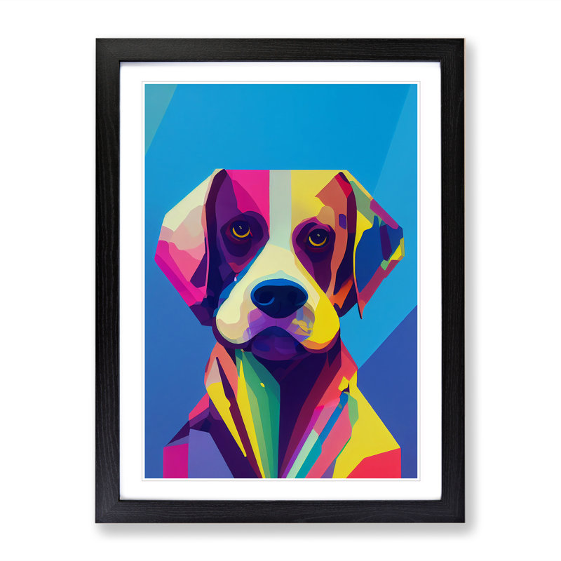 Colourful Dog No.5 - Print, White, Black Framed, 36cm H x 27cm W x 2cm D