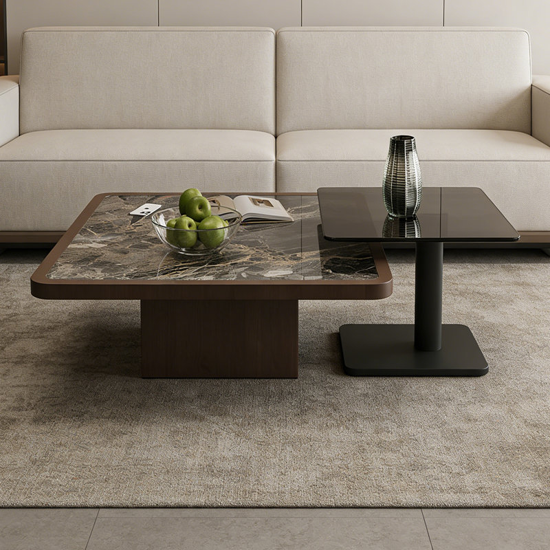 Ensemble de tables basses Modern, H 11,81 po x L 39,37 po x l 39,37 po, Noir / brun