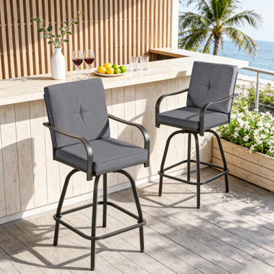 Ensemble de 2 tabourets de bar pivotants d'extérieur avec coussin pour patio et jardin