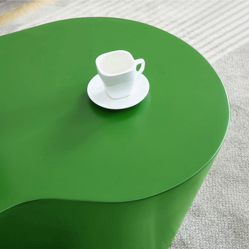 Table basse de 50 pouces de forme unique en fibre de verre robuste pour salon sans assemblage, Vert