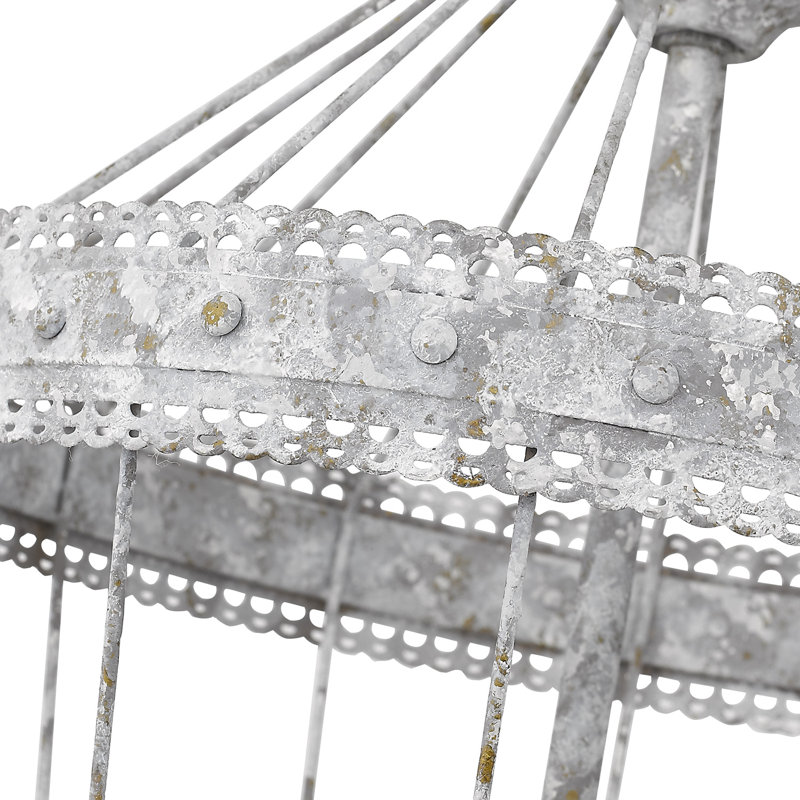 Oyster White Rustic Cage Pendant Light with Scallop Detail