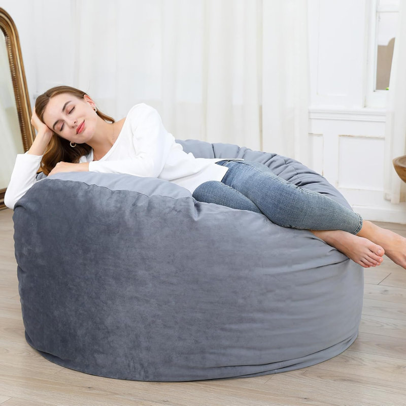 Bean Bag Chair 48 Inch Giant Memories Foams Beanbag with Removable Washable Velvet Cover, Cozy Sofa Chair for Adults Kids Living Room