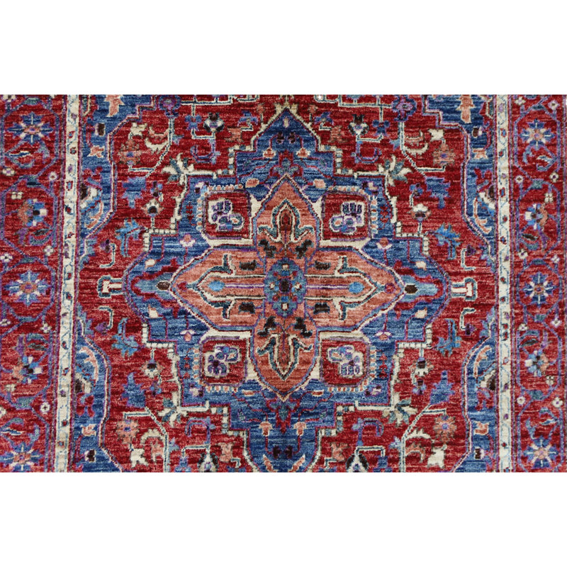 Hand Knotted Wool Area Rug in Blue And Red