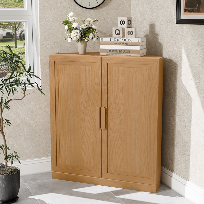 Armoire à vin 36 po x H 31 po à 2 portes avec tablettes réglables pour le salon et la chambre, Bois naturel
