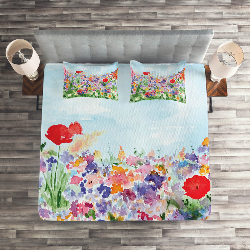 Flower Farmhouse / Country Polyester Coverlet, King Bedspread + 2 Shams