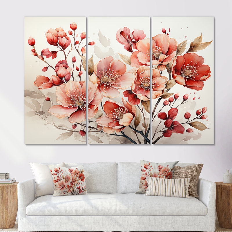 Poppies Charm In Winter Delight - ensemble d'art mural sur toile coquelicots, Toile tendue, H 28 po x l 36 po x P 1 po