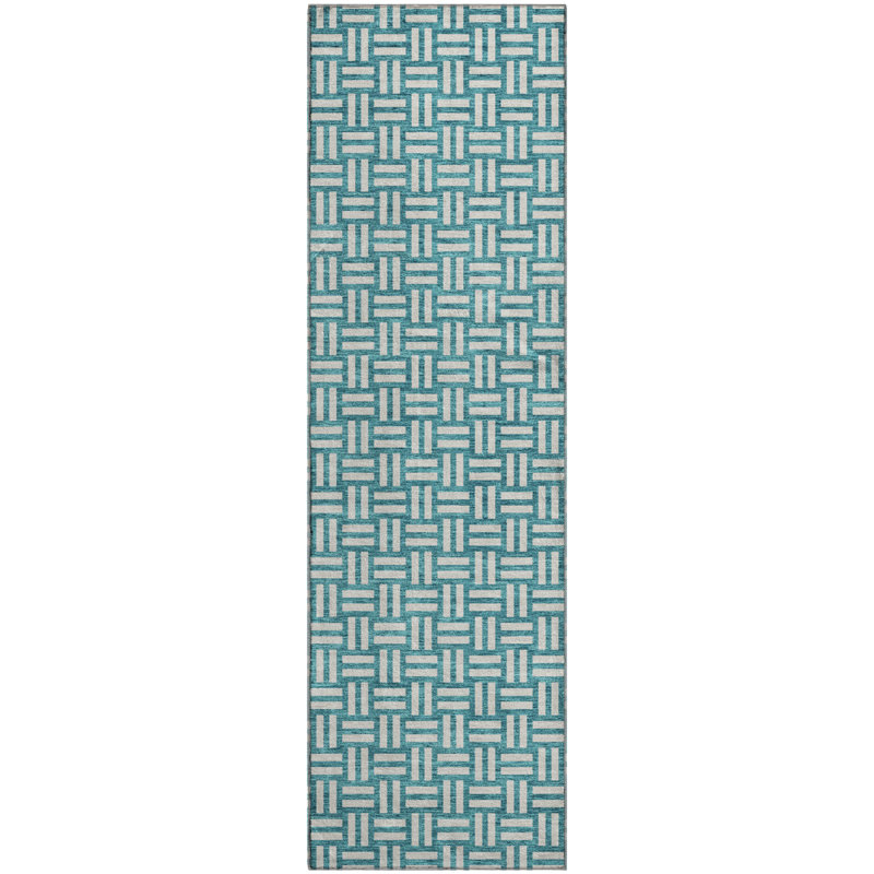 Tapis bleu sarcelle lavable à la machine Premium Prisco, Tapis de couloir 2 pi 3 po x 7 pi 6 po