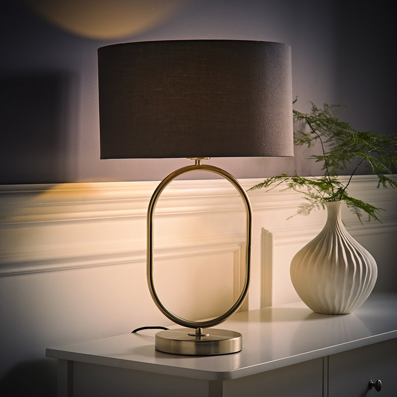 Demetry Metal Table Lamp, Cotton / Cotton Blend, Silver, Dark Grey