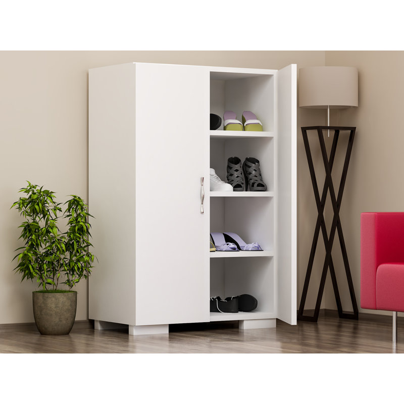 Stylish Shoe Cabinet, White, 23.6 x 37.0 x 13.8 inches | 100% Melamine Coated Particle Board, Thickness: 0.7 inches | Multiple Shelves, Wall-Mountable Design | Modern Storage Solution for Entryway & Bedroom