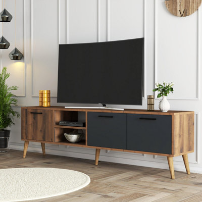 Meuble télé moderne avec commode 70,9 po x 20,9 po x 13,8 po | 100% panneau de particules enduit de mélamine, 0,7 po d'épaisseur | Design scandinave, pieds en bois élégants, parfaits pour les salons et les espaces de divertissement