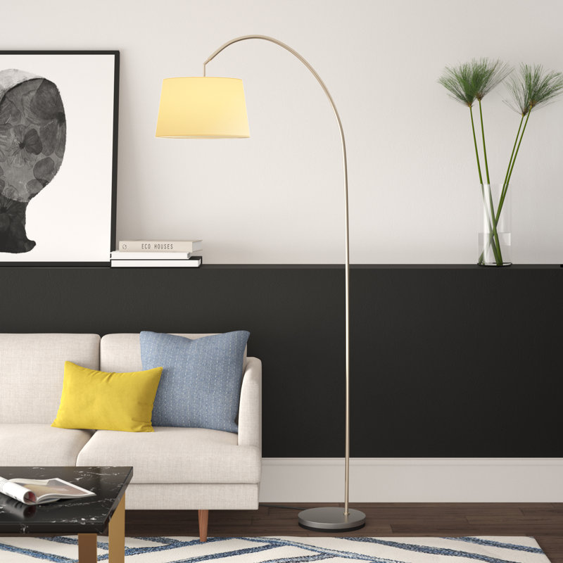 Keanna 83'' Arched Floor Lamp, Satin Steel with Linen Shade