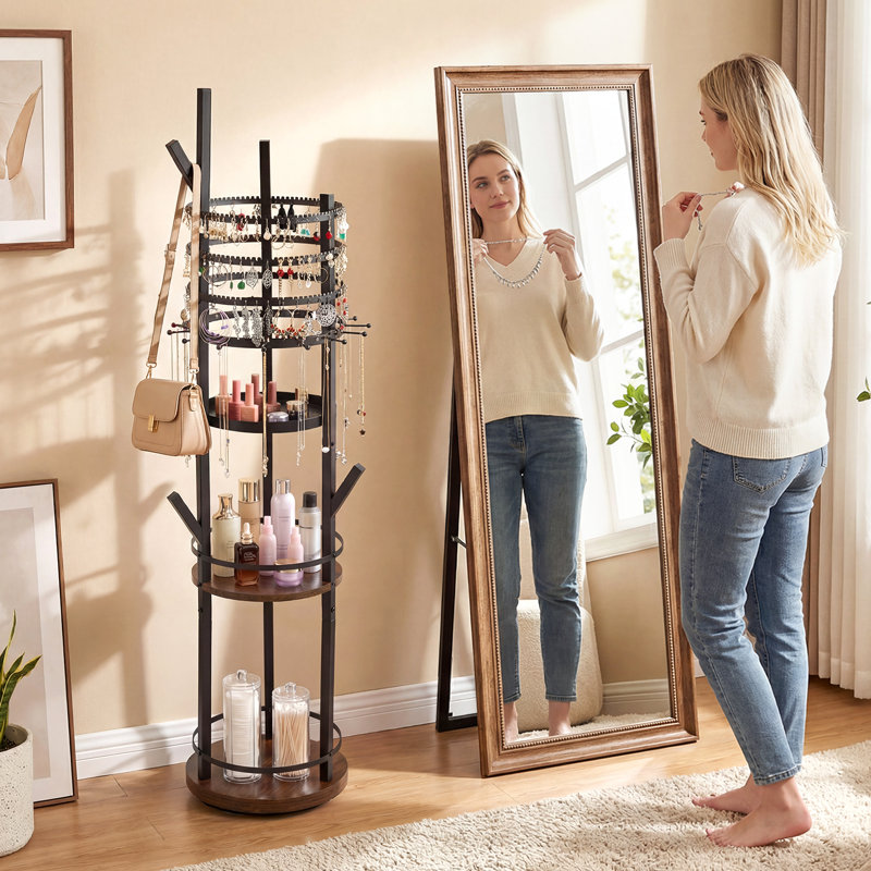 Freestanding Jewelry Armoire, Black/Brown
