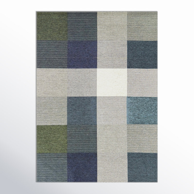 Rectangle Clements Geometric Machine Woven Chenille Area Rug in Blue/Gray/Green