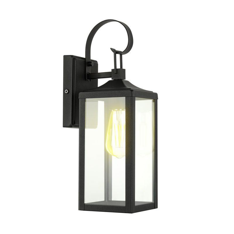 Balos Castle 1-Light 20.5 in. Outdoor Wall Light with Matte Black Finish and Clear glass shade, 15.81"H x 5"W x 6.53"D