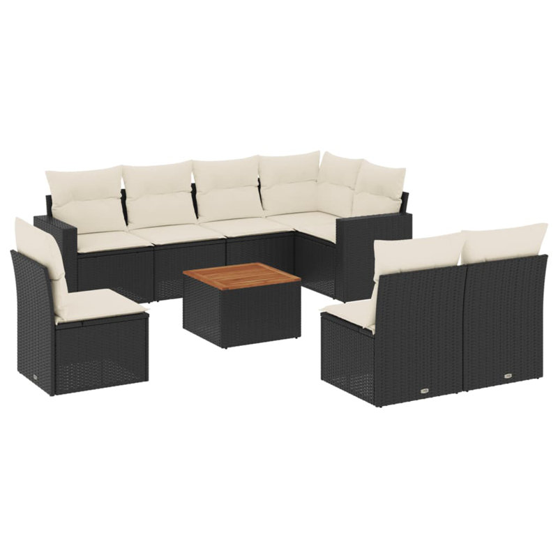 Ensemble de canapé de jardin Vidaxl noir (rotin), blanc crème (coussins)