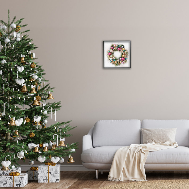 " Festive Ornamental Wreath Minimal Christmas Charm " by Ziwei Li, Black Framed, 17" H x 17" W