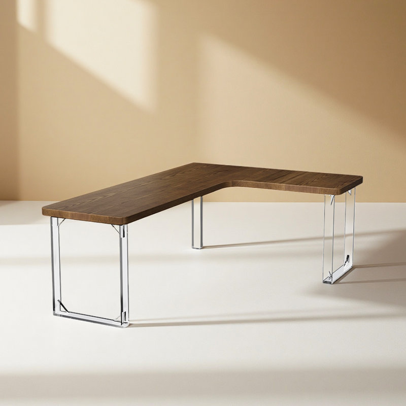 Bureau en L en bois massif avec base en acrylique, H 29,53 po x l 55,12 po x P 47,24 po