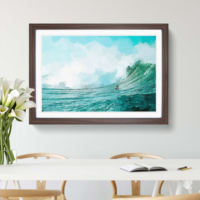 Surfing a Wave in Abstract - Picture Frame Graphic Art Print, 48cm H x 65cm W x 2cm D, Walnut Framed