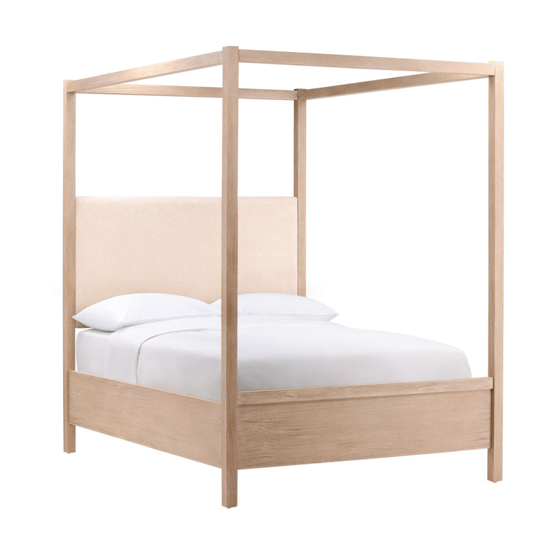 Emmalyn Solid Pine Wood Panel Bed, Everest Cream, Eastern King, Queen, Light Brown