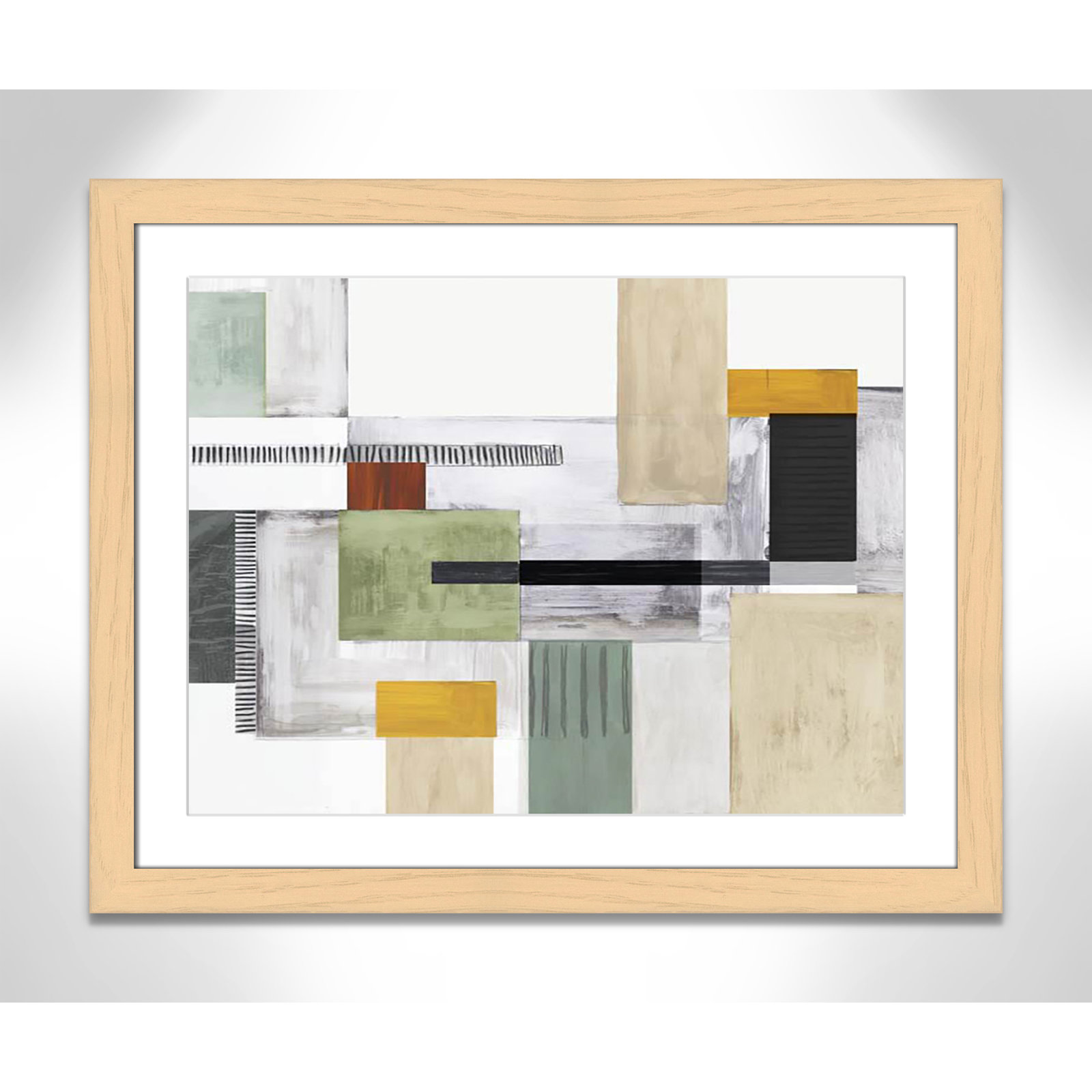 Playful Blocks Print by Tom Reeves, 25" H x 31" W x 1.25" D, Natural Cube Picture Framed, White