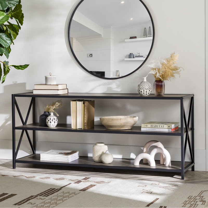 Bibliothèque étagère en métal H 26 po x l 40 po Eulas, 26 po H x 60 po L x 16 po P, Gris ardoise