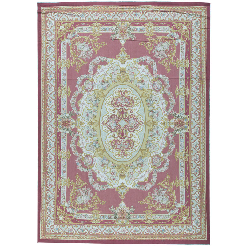 Tapis rouge et ivoire noué à la main de haute qualité